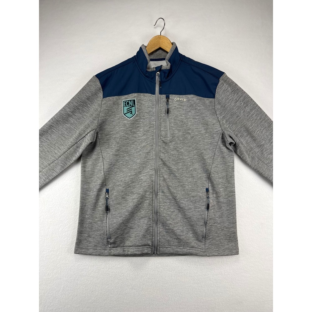 Orvis Full Zip Fleece Jacket Mens Large Gray Navy ECNL Soccer Athletic Coat